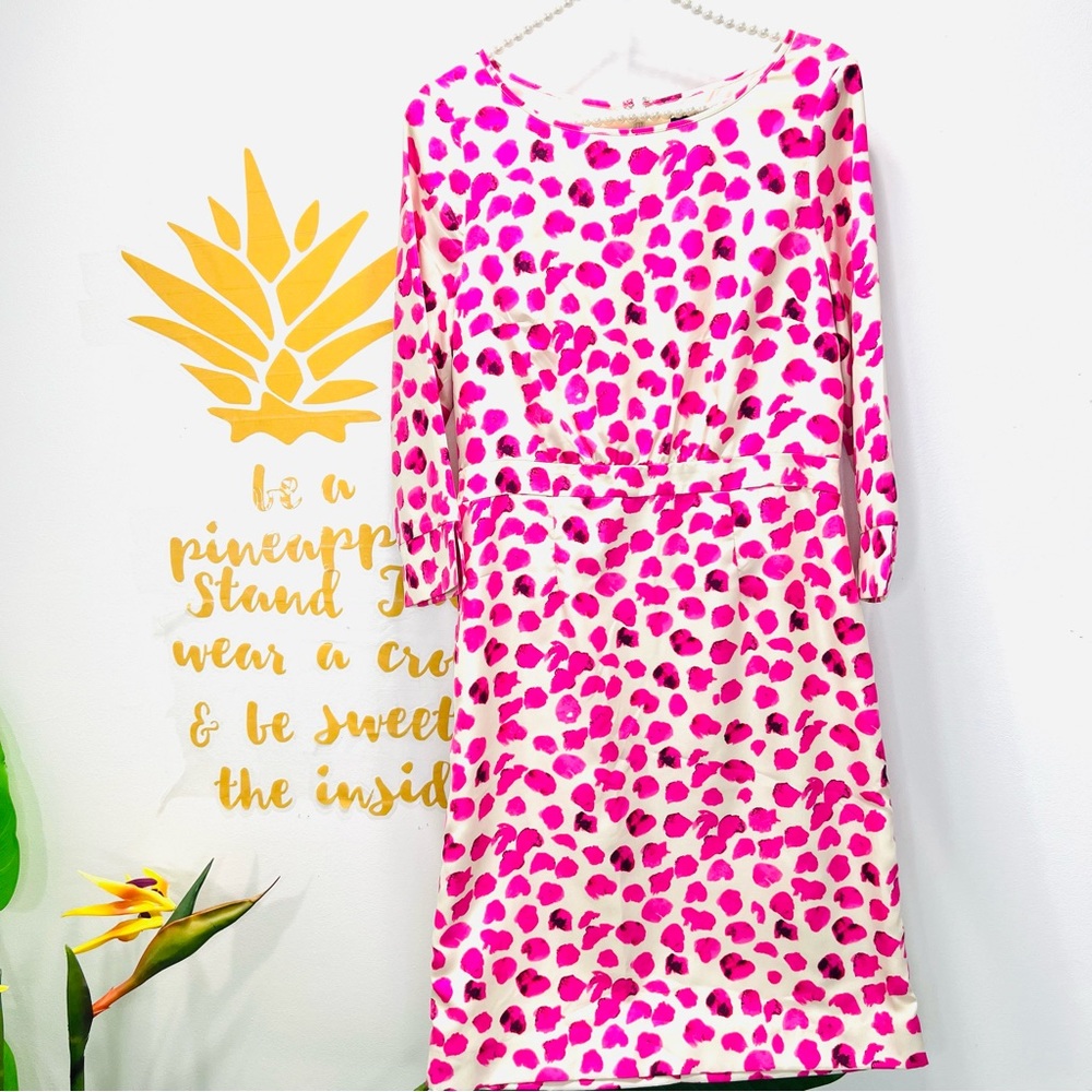THE LIMITED Pink Off White Leopard Satin Sheath Dress 3/4 Sleeve Size 4 - Picture 10 of 14